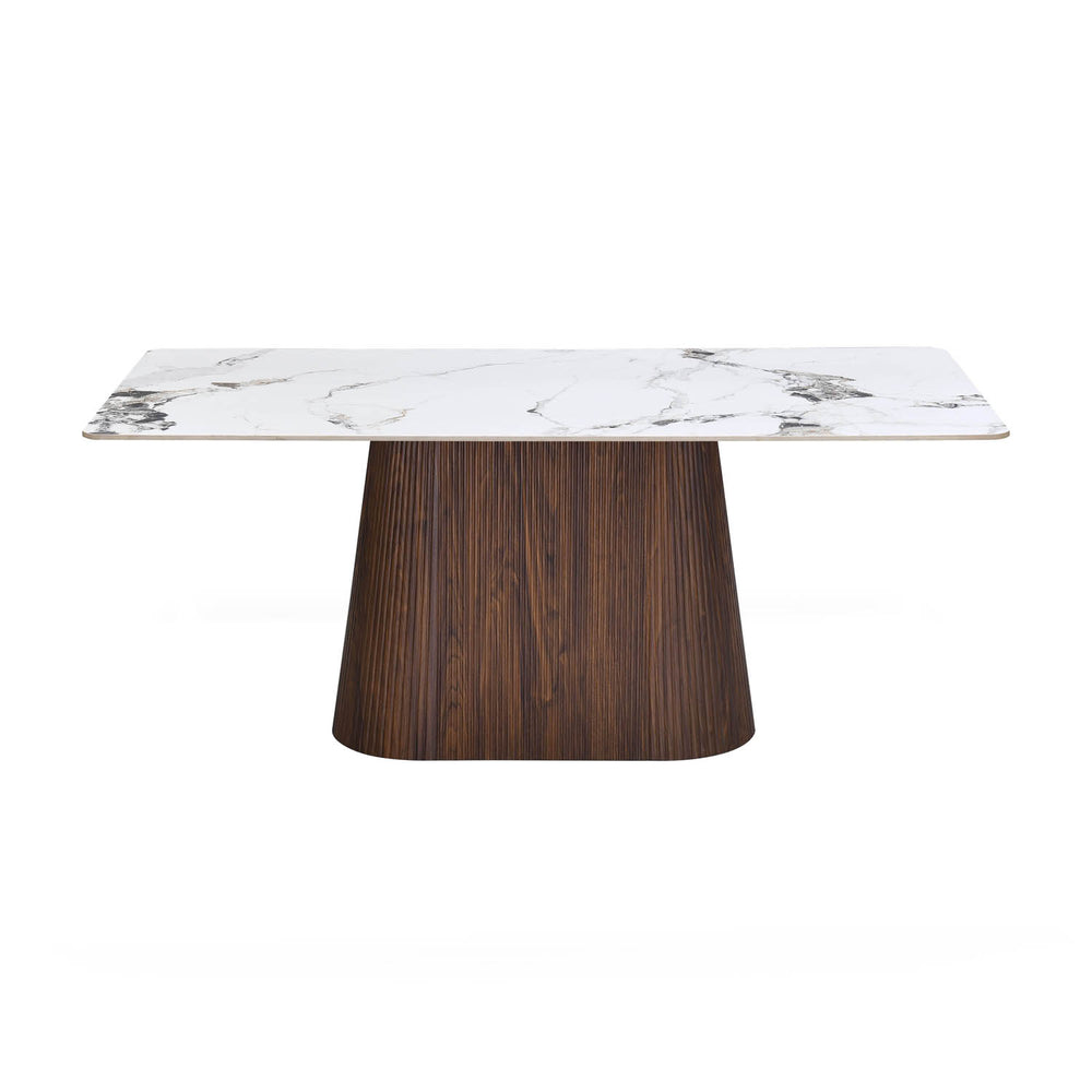 6 Seater Alune Ceramic Dining Set with Flinda Base and Linzy Chairs- Ash White