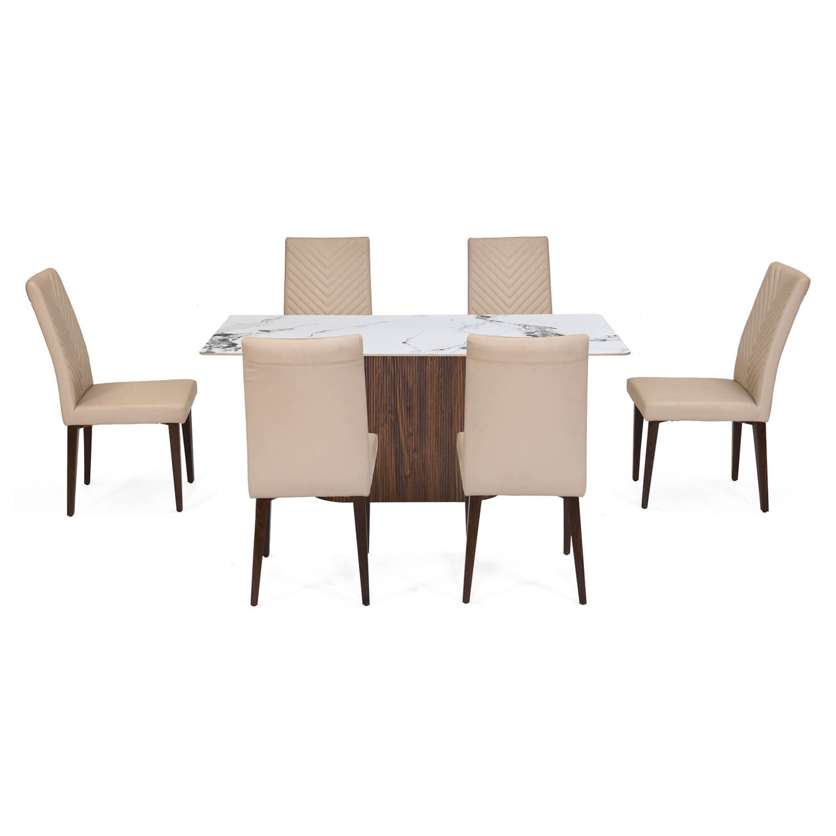 6 Seater Allune Ceramic Dining Set with Flinda Base and Linzy Chairs- Ash White