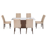 6 Seater Allune Ceramic Dining Set with Flinda Base and Linzy Chairs- Ash White