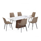 6 Seater Allune Ceramic Dining Set with Flinda Base and Nivo Chairs- Ash White