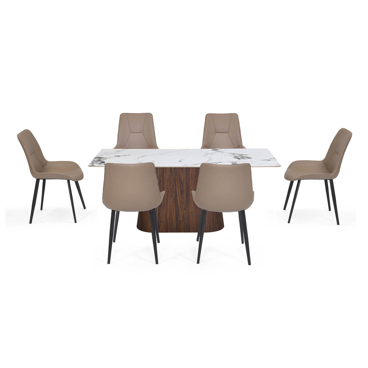 6 Seater Allune Ceramic Dining Set with Flinda Base and Nivo Chairs- Ash White