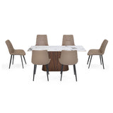 6 Seater Allune Ceramic Dining Set with Flinda Base and Nivo Chairs- Ash White