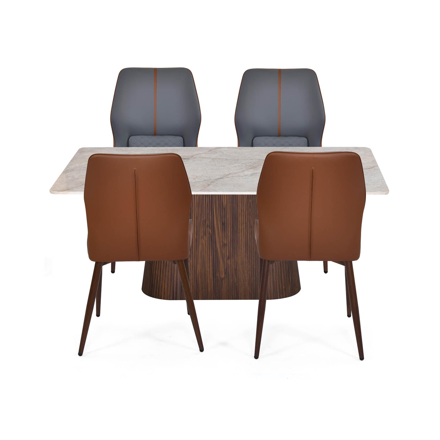 4 Seater Bevon Ceramic Dining Set with Flinda Base and Ellipse Chairs- Cloud Beige