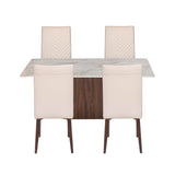 4 Seater Bevon Ceramic Dining Set with Flinda Base and Linzy Chairs- Cloud Beige