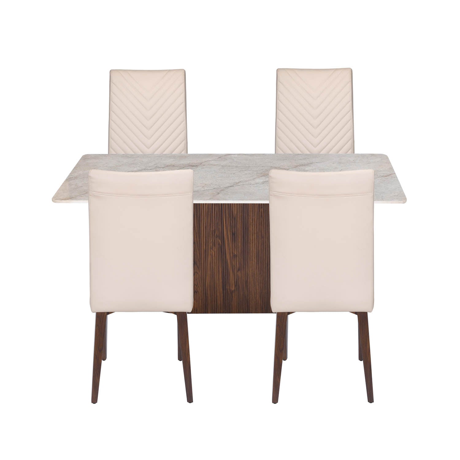 4 Seater Bevon Ceramic Dining Set with Flinda Base and Linzy Chairs- Cloud Beige