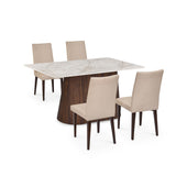 4 Seater Bevon Ceramic Dining Set with Flinda Base and Linzy Chairs- Cloud Beige