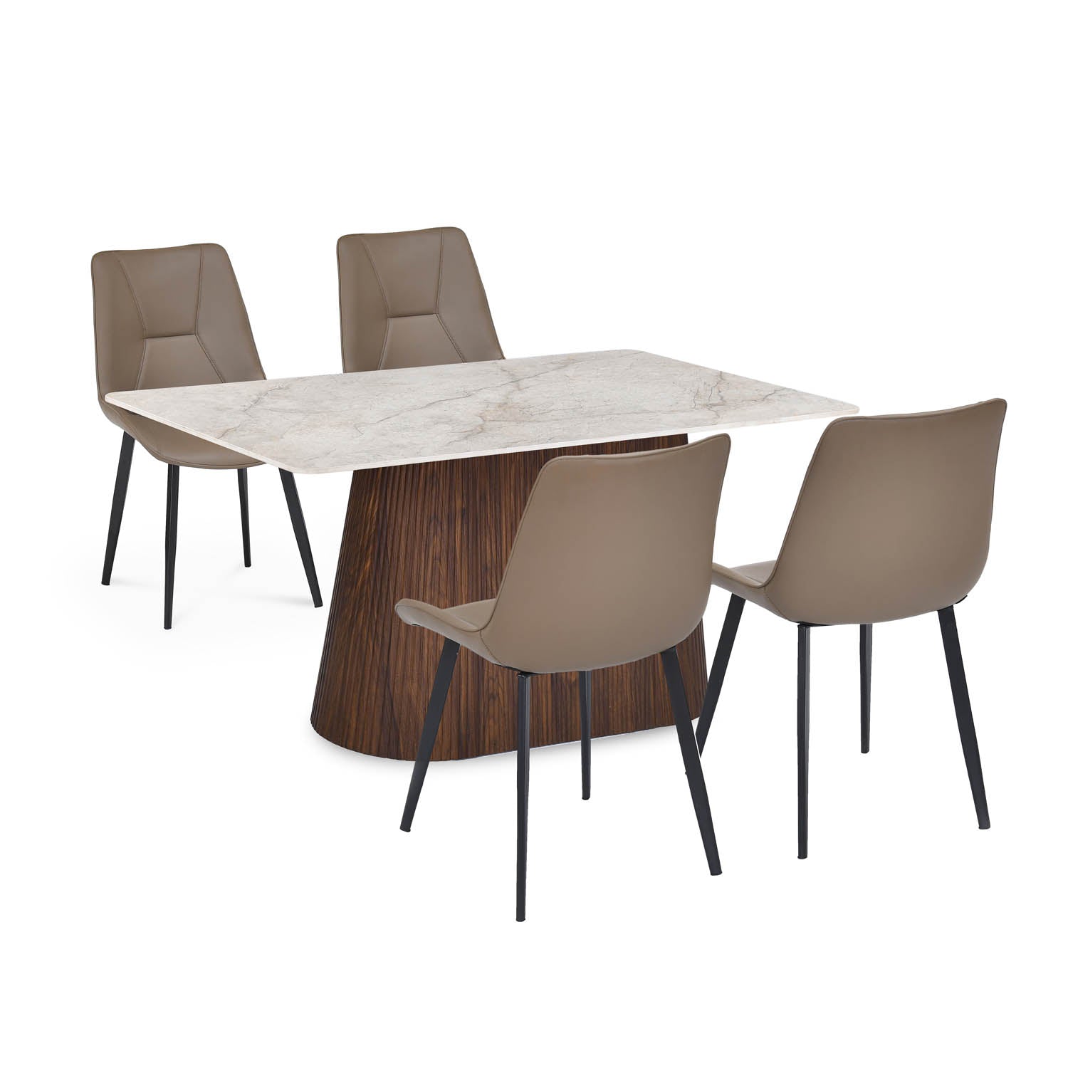 4 Seater Bevon Ceramic Dining Set with Flinda Base and Nivo Chairs- Cloud Beige