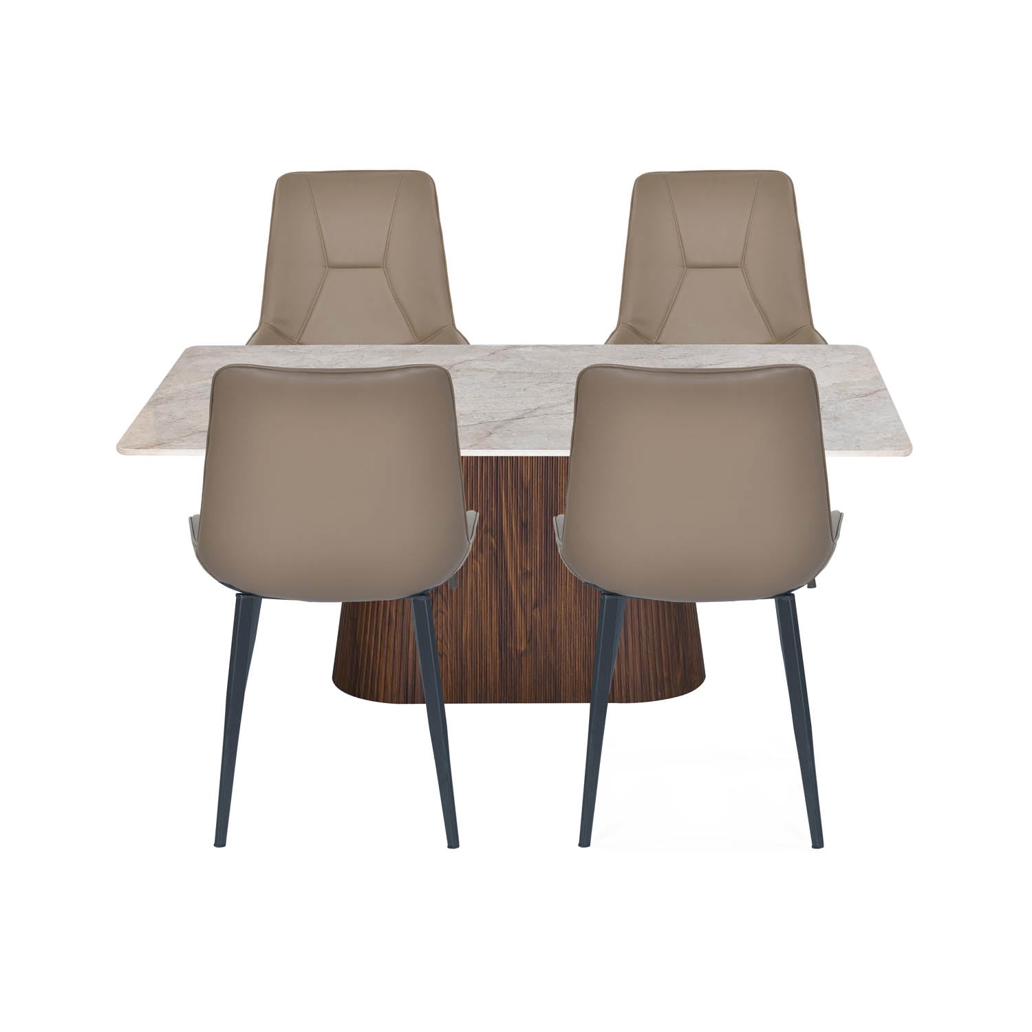 4 Seater Bevon Ceramic Dining Set with Flinda Base and Nivo Chairs- Cloud Beige