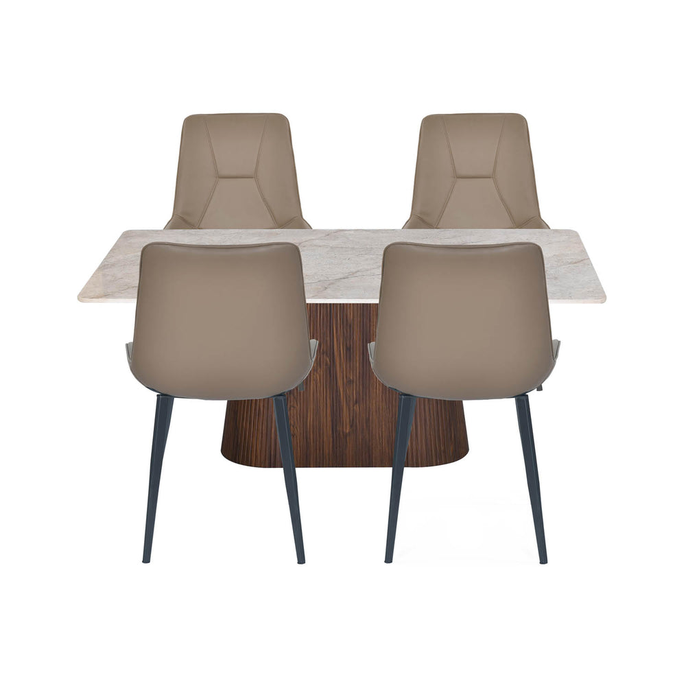 4 Seater Bevon Ceramic Dining Set with Flinda Base and Nivo Chairs- Cloud Beige