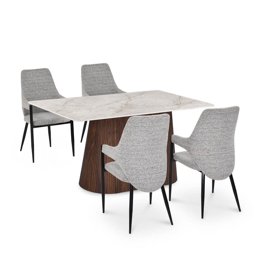 4 Seater Bevon Ceramic Dining Set with Flinda Base and Tierra Chairs- Cloud Beige