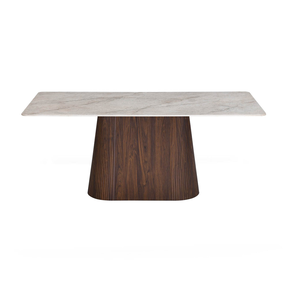 6 Seater Bevon Ceramic Dining Set with Flinda Base and Ellipse Chairs- Cloud Beige