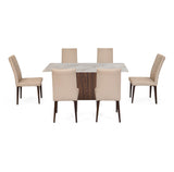 6 Seater Bevon Ceramic Dining Set with Flinda Base and Linzy Chairs- Cloud Beige