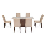 6 Seater Bevon Ceramic Dining Set with Flinda Base and Linzy Chairs- Cloud Beige