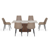 6 Seater Bevon Ceramic Dining Set with Flinda Base and Nivo Chairs- Cloud Beige