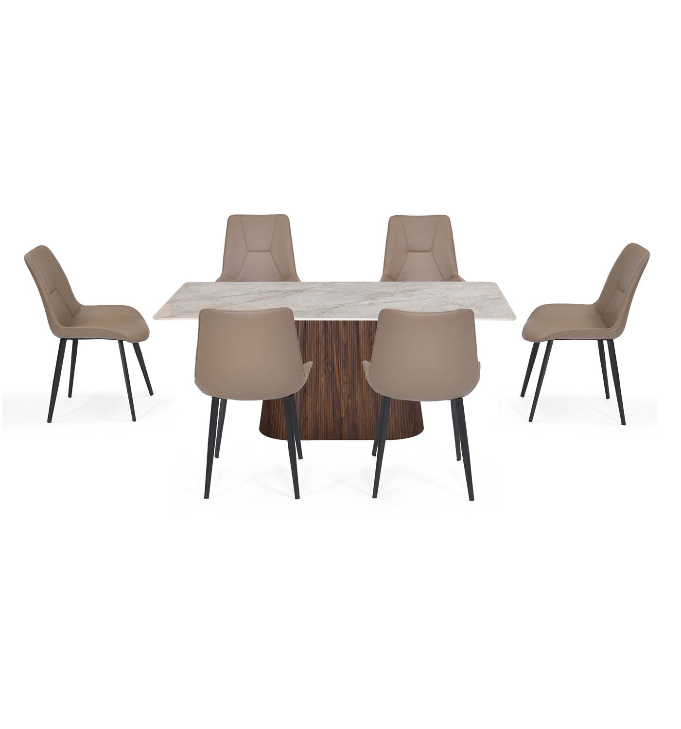 6 Seater Bevon Ceramic Dining Set with Flinda Base and Nivo Chairs- Cloud Beige