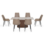 6 Seater Bevon Ceramic Dining Set with Flinda Base and Nivo Chairs- Cloud Beige