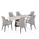 6 Seater Bevon Ceramic Dining Set with Flinda Base and Tierra Chairs- Cloud Beige