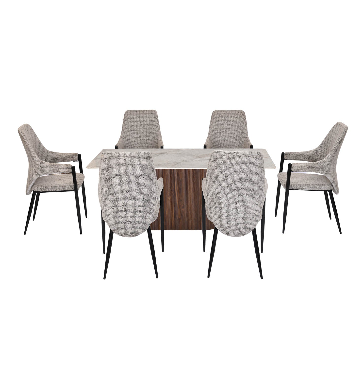 6 Seater Bevon Ceramic Dining Set with Flinda Base and Tierra Chairs- Cloud Beige