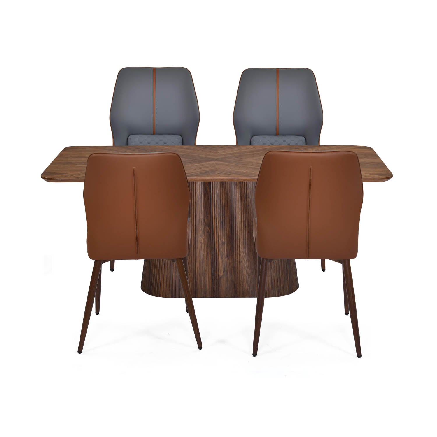 4 Seater Parquel Wooden Dining Set with Flinda Base and Ellipse Chairs- Walnut Brown