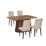4 Seater Parquel Wooden Dining Set with Flinda Base and Linzy Chairs- Walnut Brown