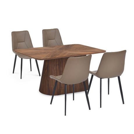 4 Seater Parquel Wooden Dining Set with Flinda Base and Nivo Chairs- Walnut Brown