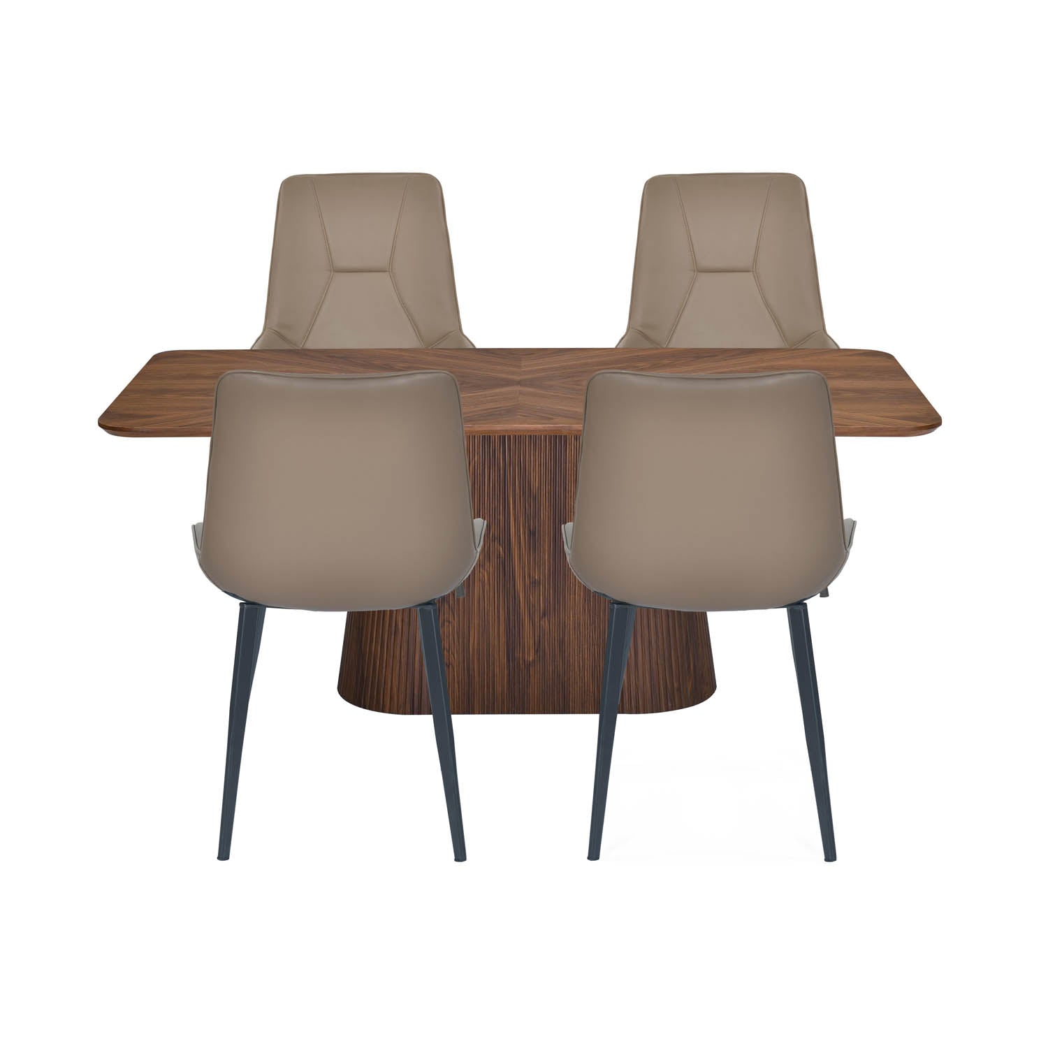 4 Seater Parquel Wooden Dining Set with Flinda Base and Nivo Chairs- Walnut Brown