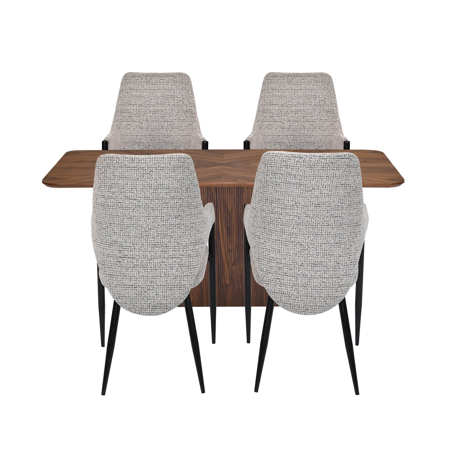 4 Seater Parquel Wooden Dining Set with Flinda Base and Tierra Chairs- Walnut Brown
