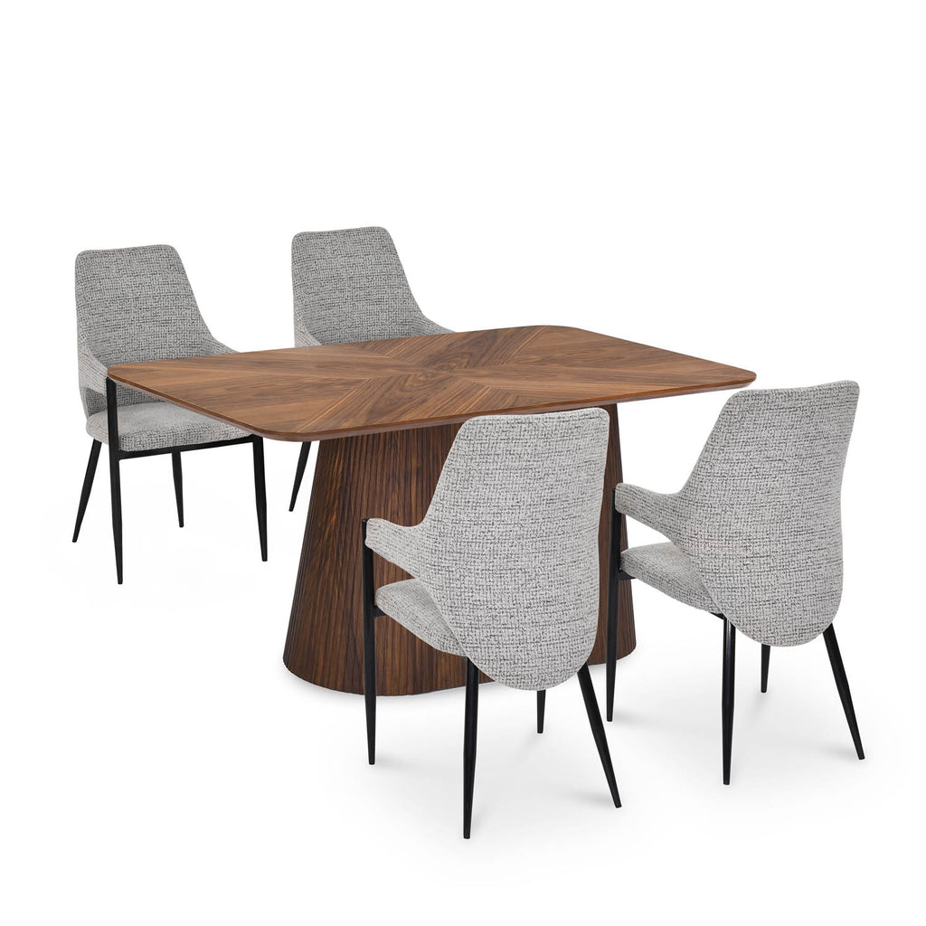 4 Seater Parquel Wooden Dining Set with Flinda Base and Tierra Chairs- Walnut Brown