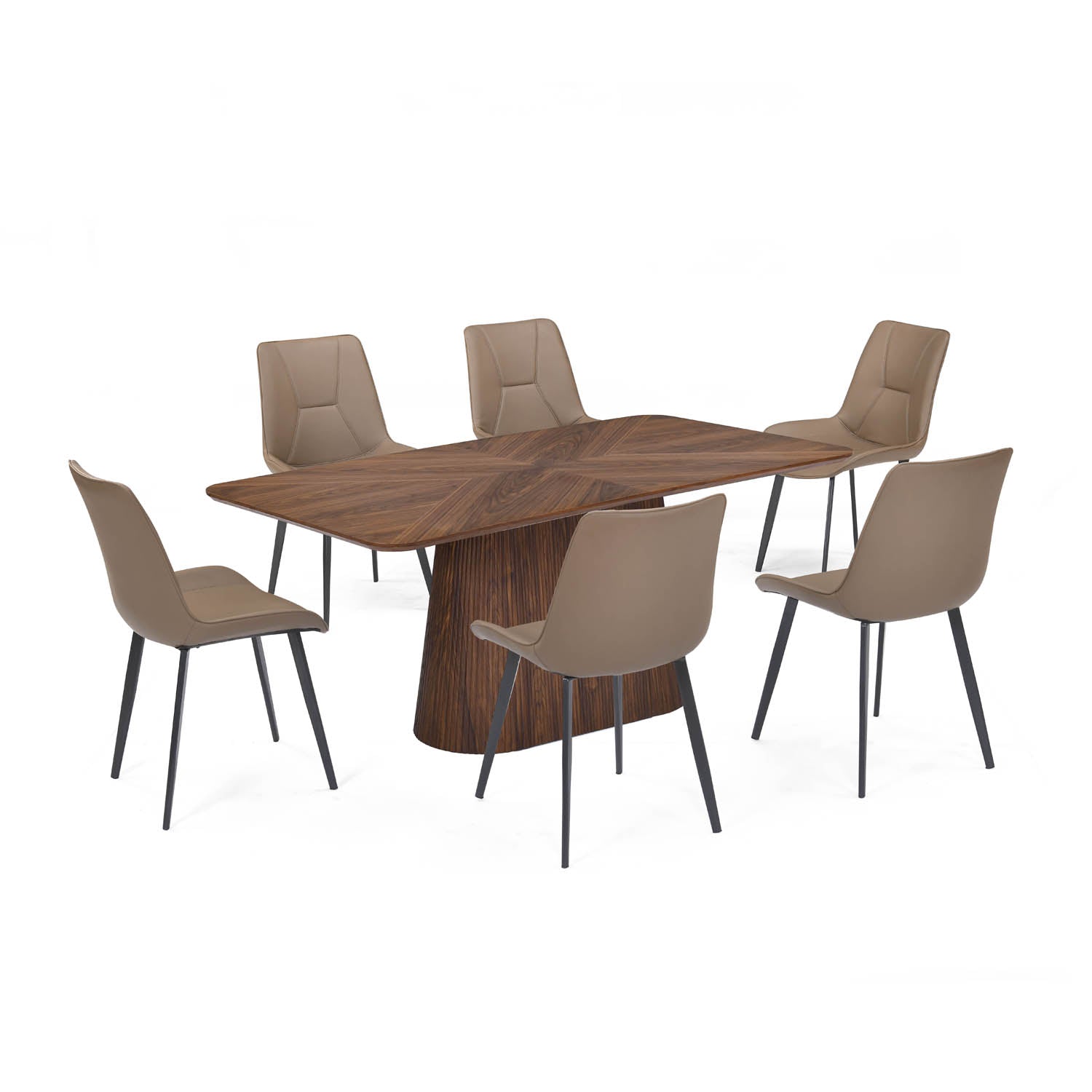 6 Seater Parquel Wooden Dining Set with Flinda Base and Nivo Chairs- Walnut Brown