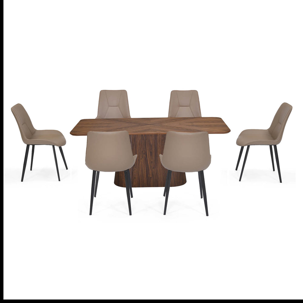 6 Seater Parquel Wooden Dining Set with Flinda Base and Nivo Chairs- Walnut Brown