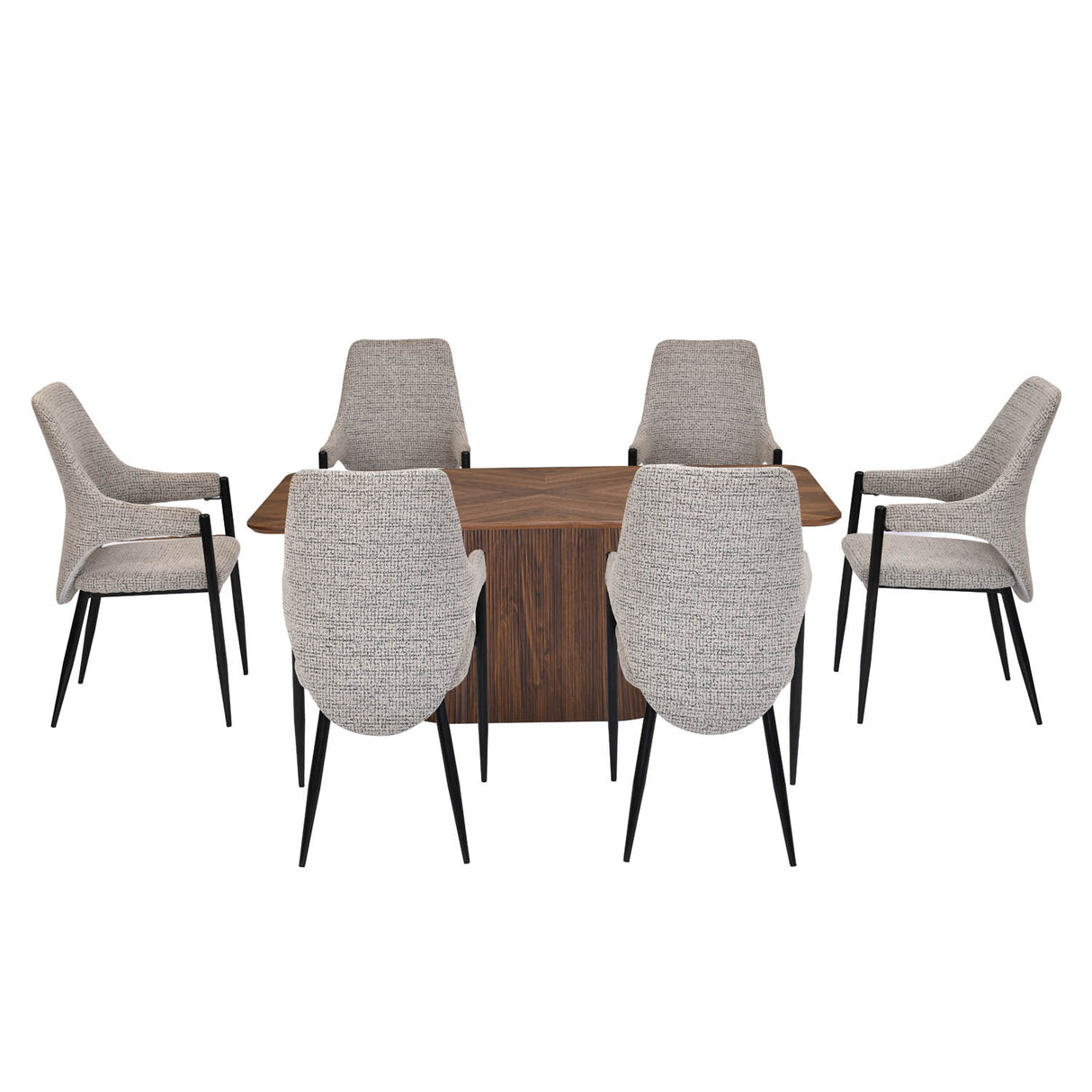 6 Seater Parquel Wooden Dining Set with Flinda Base and Tierra Chairs- Walnut Brown