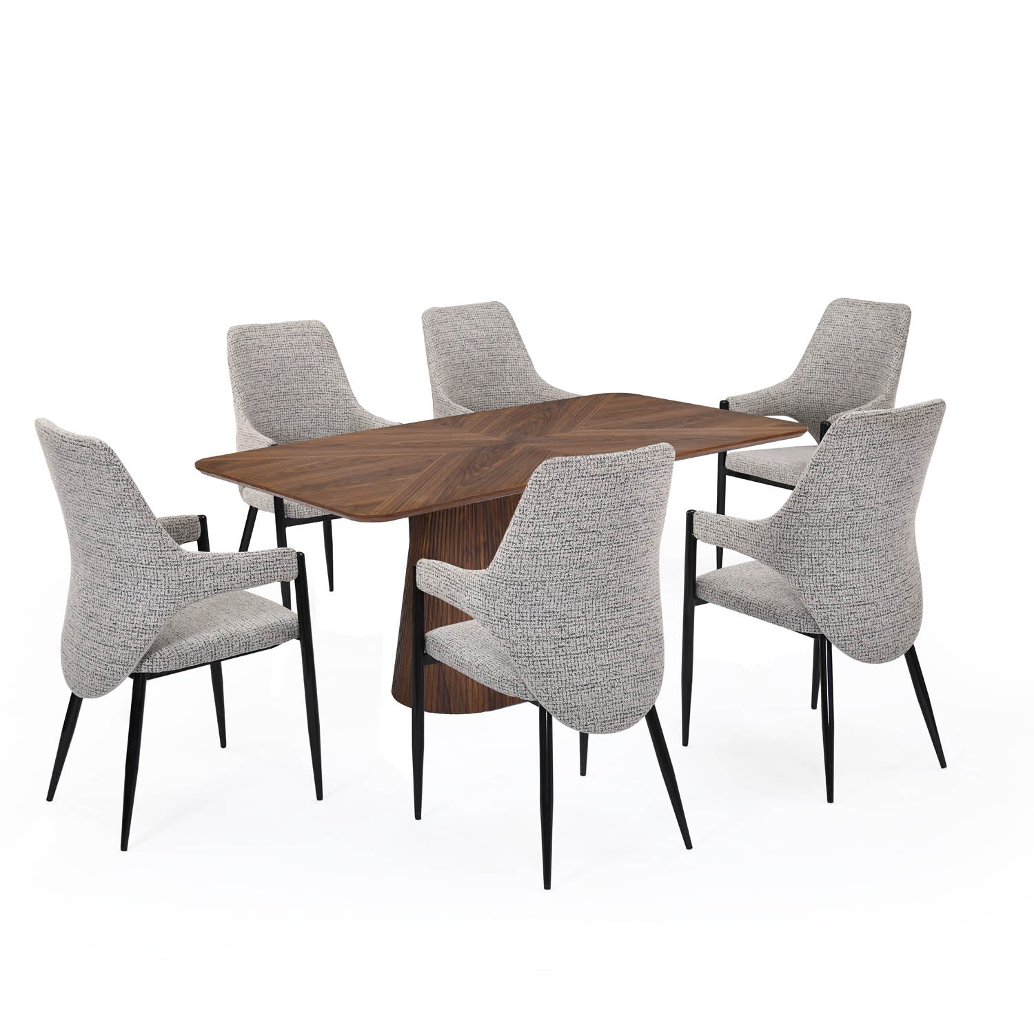 6 Seater Parquel Wooden Dining Set with Flinda Base and Tierra Chairs- Walnut Brown