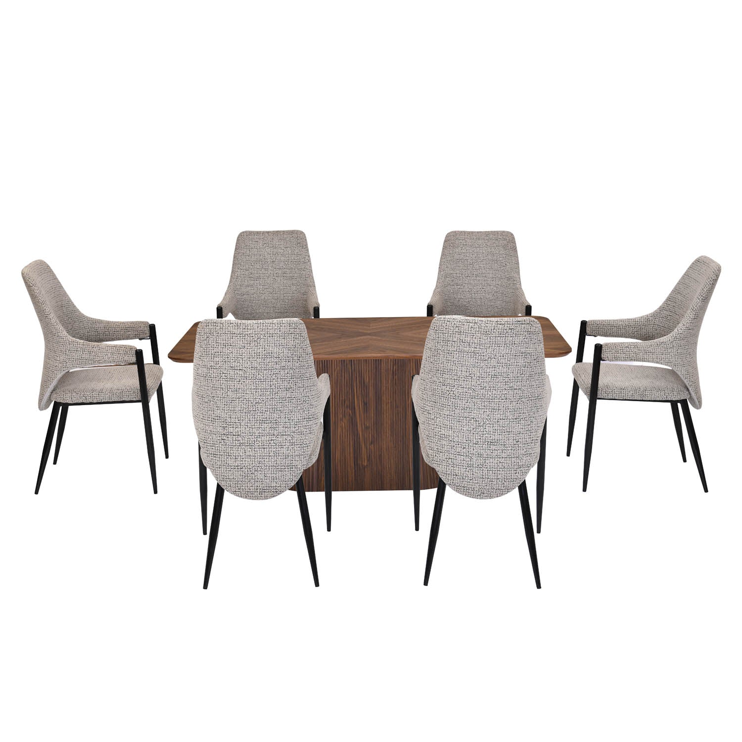 6 Seater Parquel Wooden Dining Set with Flinda Base and Tierra Chairs- Walnut Brown