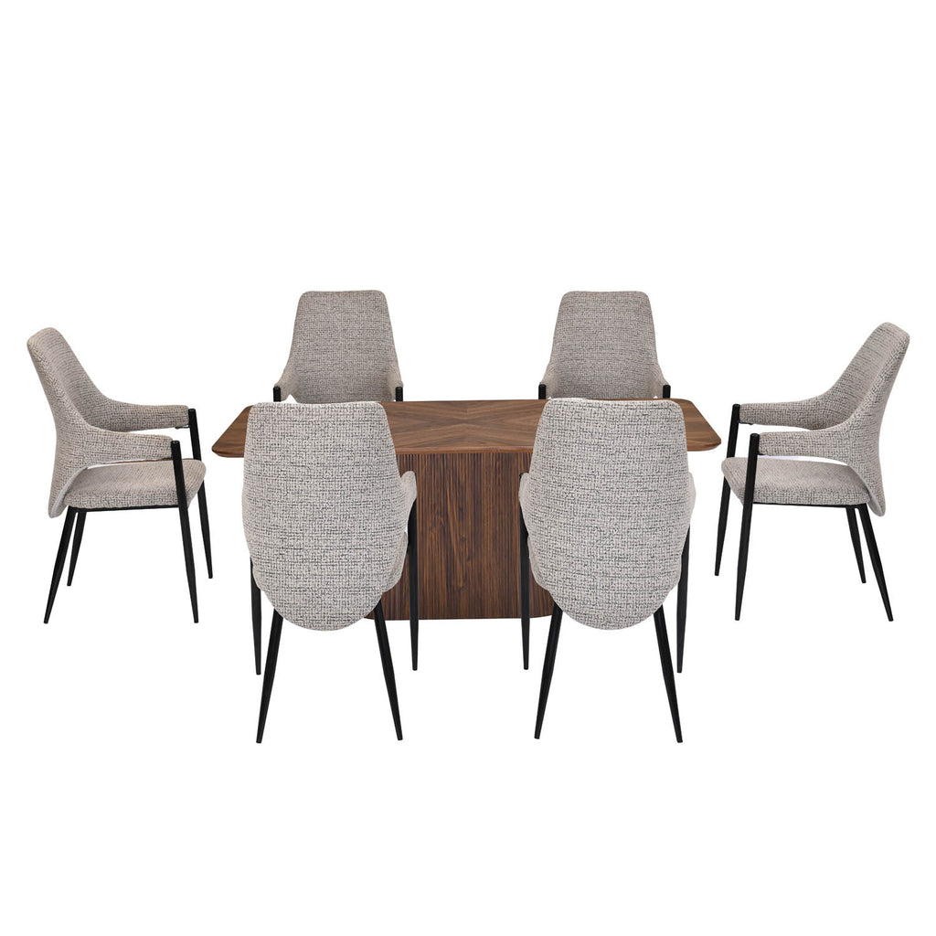 6 Seater Trava Marble Dining Set with Flinda Base and Tierra Chairs- Travertine