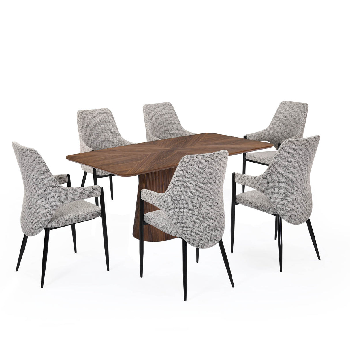 6 Seater Trava Marble Dining Set with Flinda Base and Tierra Chairs- Travertine
