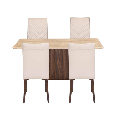 4 Seater Trava Marble Dining Set with Flinda Base and Linzy Chairs- Travertine