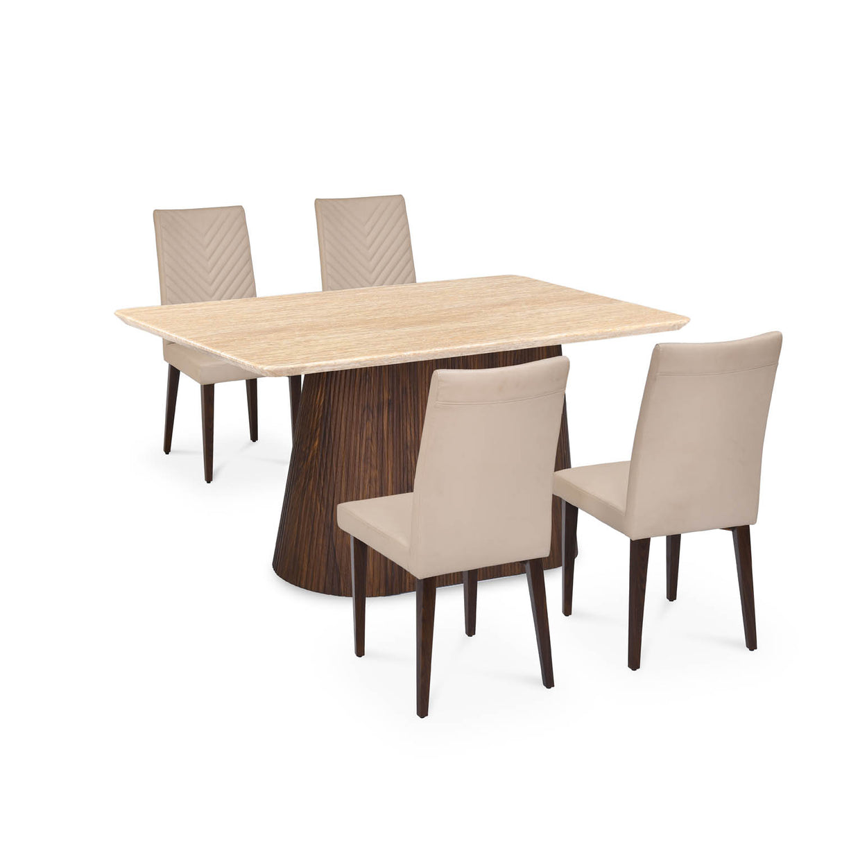 4 Seater Trava Marble Dining Set with Flinda Base and Linzy Chairs- Travertine