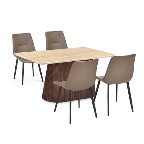 4 Seater Trava Marble Dining Set with Flinda Base and Nivo Chairs- Travertine