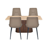 4 Seater Trava Marble Dining Set with Flinda Base and Nivo Chairs- Travertine