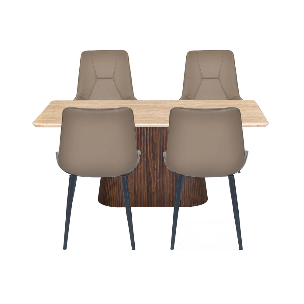 4 Seater Trava Marble Dining Set with Flinda Base and Nivo Chairs- Travertine