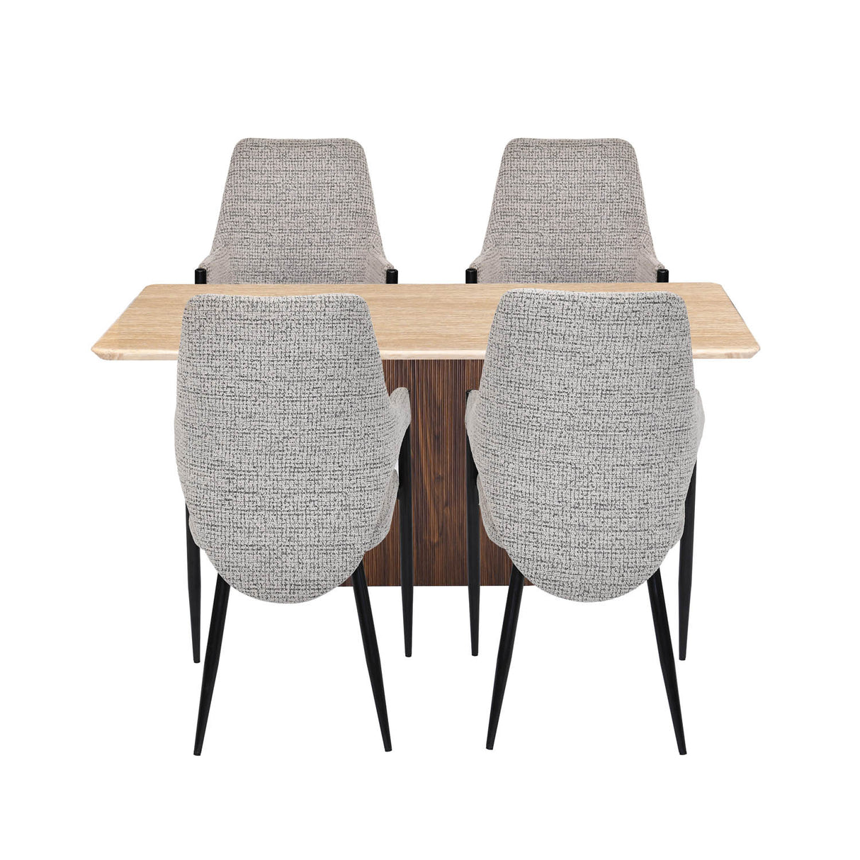 4 Seater Trava Marble Dining Set with Flinda Base and Tierra Chairs- Travertine