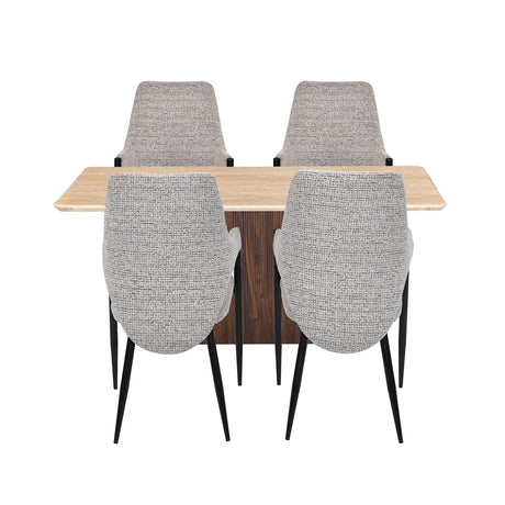 4 Seater Trava Marble Dining Set with Flinda Base and Tierra Chairs- Travertine