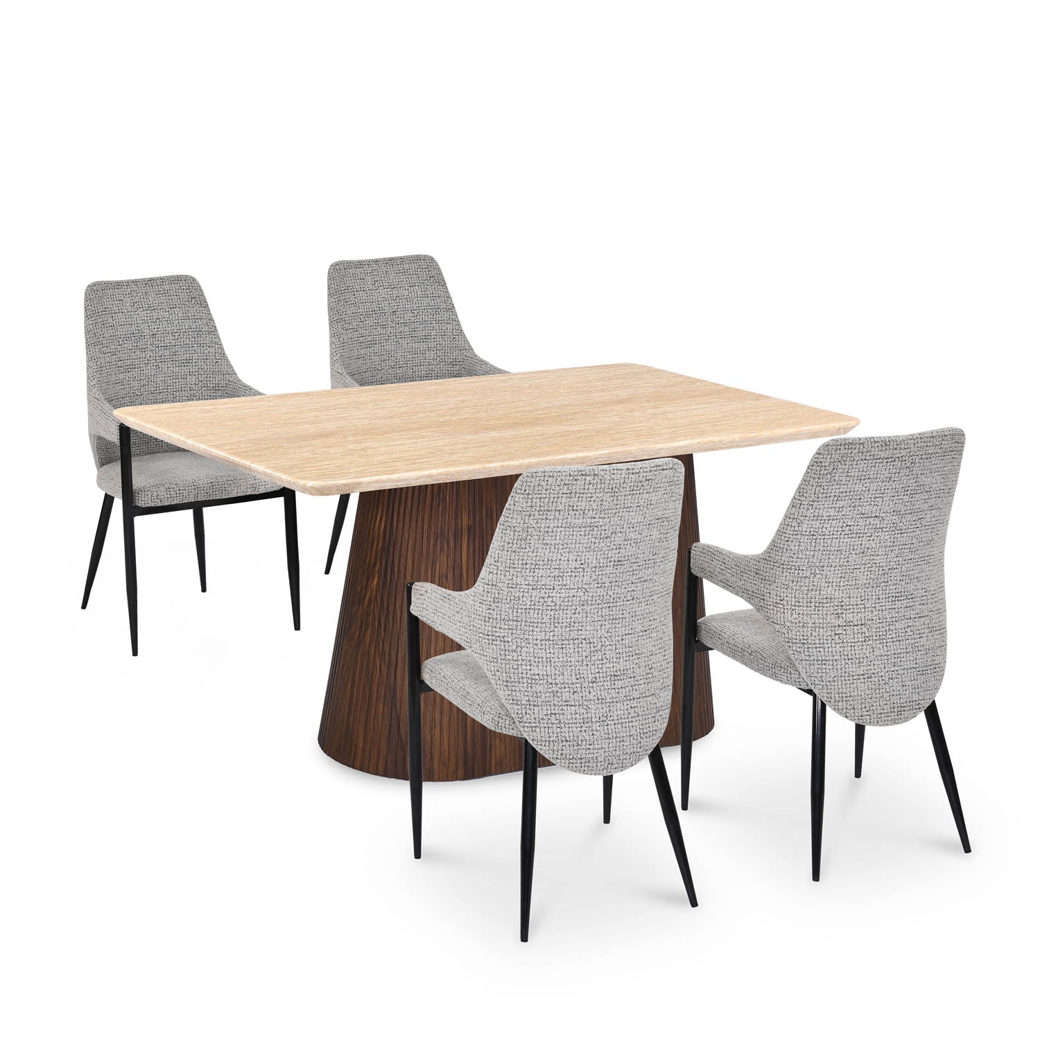 4 Seater Trava Marble Dining Set with Flinda Base and Tierra Chairs- Travertine