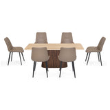 6 Seater Trava Marble Dining Set with Flinda Base and Nivo Chairs- Travertine