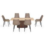 6 Seater Trava Marble Dining Set with Flinda Base and Nivo Chairs- Travertine
