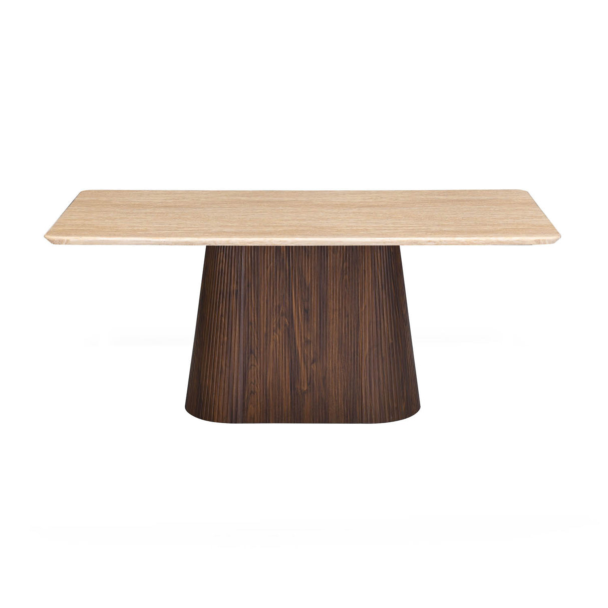 6 Seater Trava Marble Dining Set with Flinda Base and Linzy Chairs- Travertine