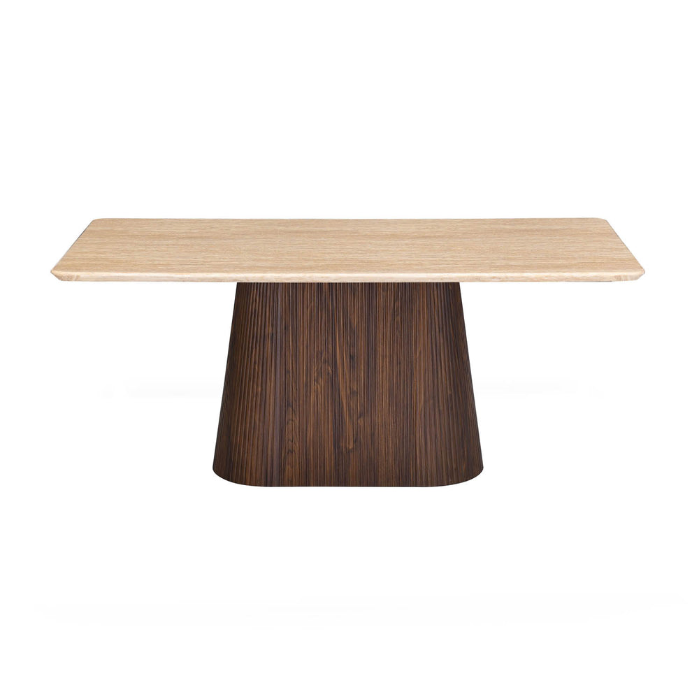 6 Seater Trava Marble Dining Set with Flinda Base and Linzy Chairs- Travertine