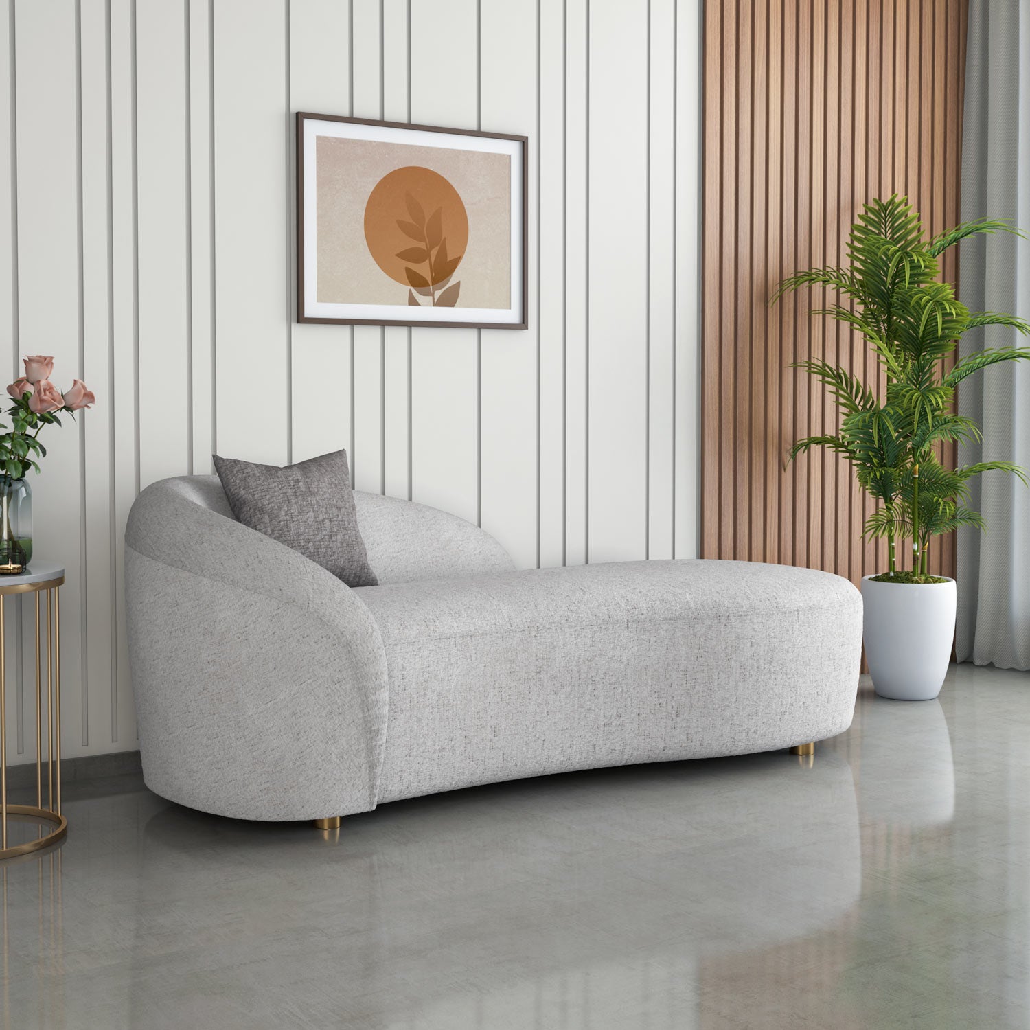 Giorgio Left Chaise Lounge Textured Fabric Sofa- Ivory