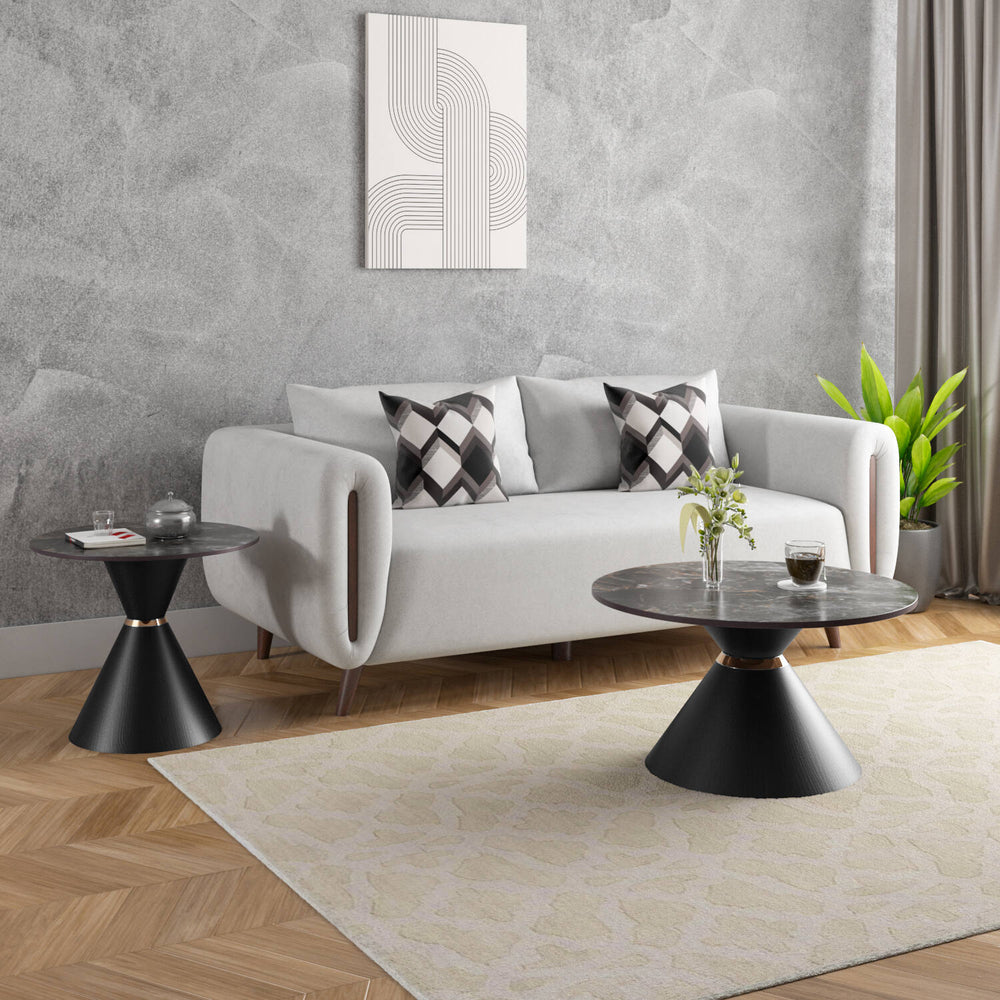Gemma Ceramic Top Center & Side Table Set (Black)