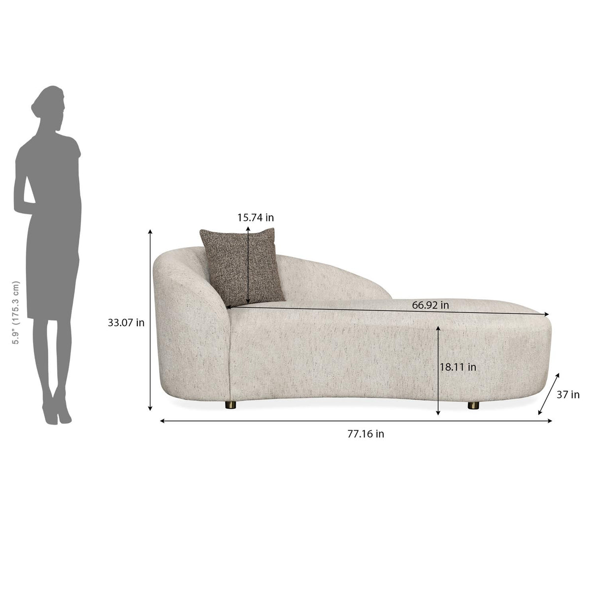 Giorgio Left Chaise Lounge Textured Fabric Sofa- Ivory